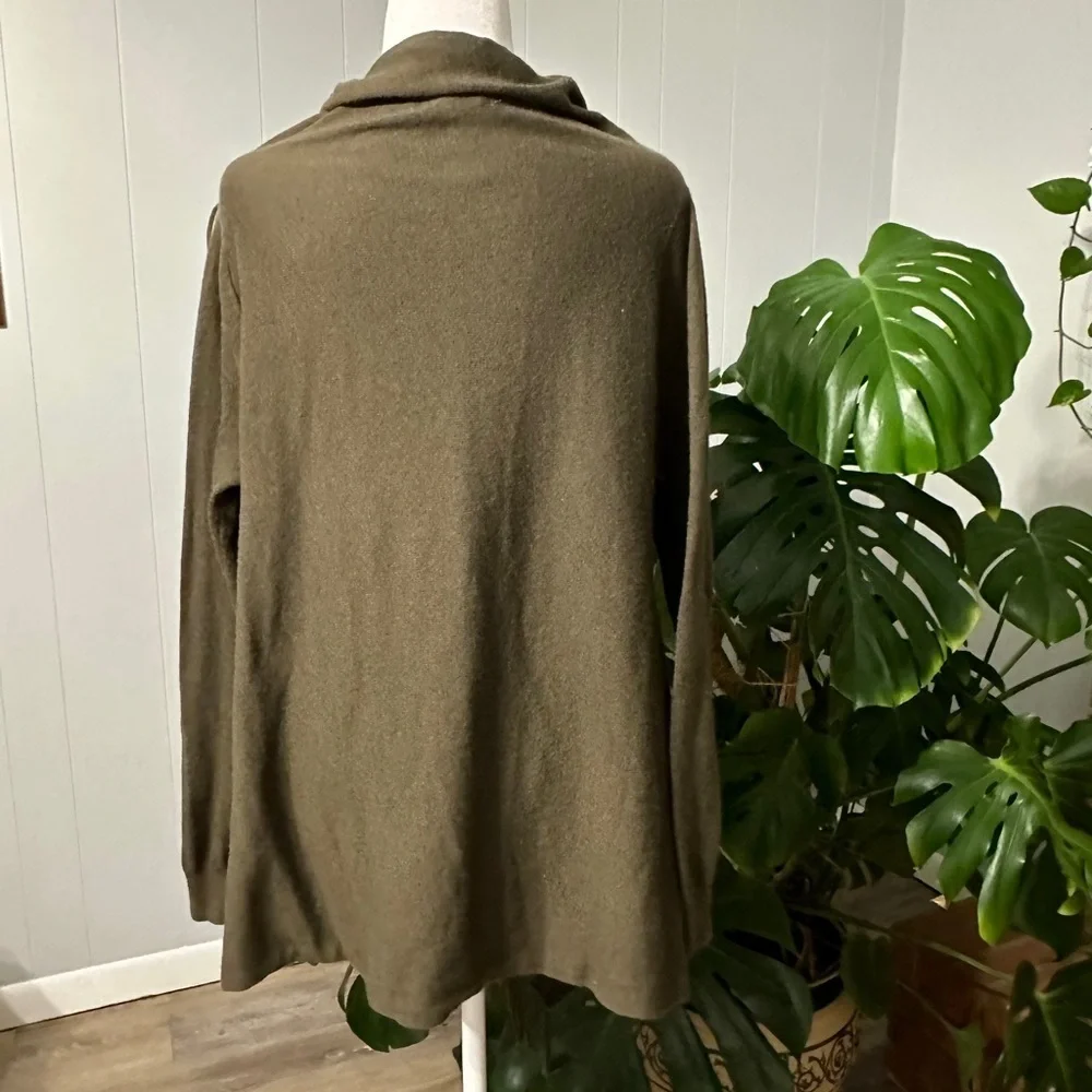 #20)  She + Sky Olive green wrap fringe cardigan Size S